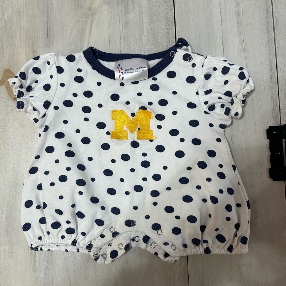 Polka Dot Michigan Wolverines Kids One Piece - Navy and Yellow